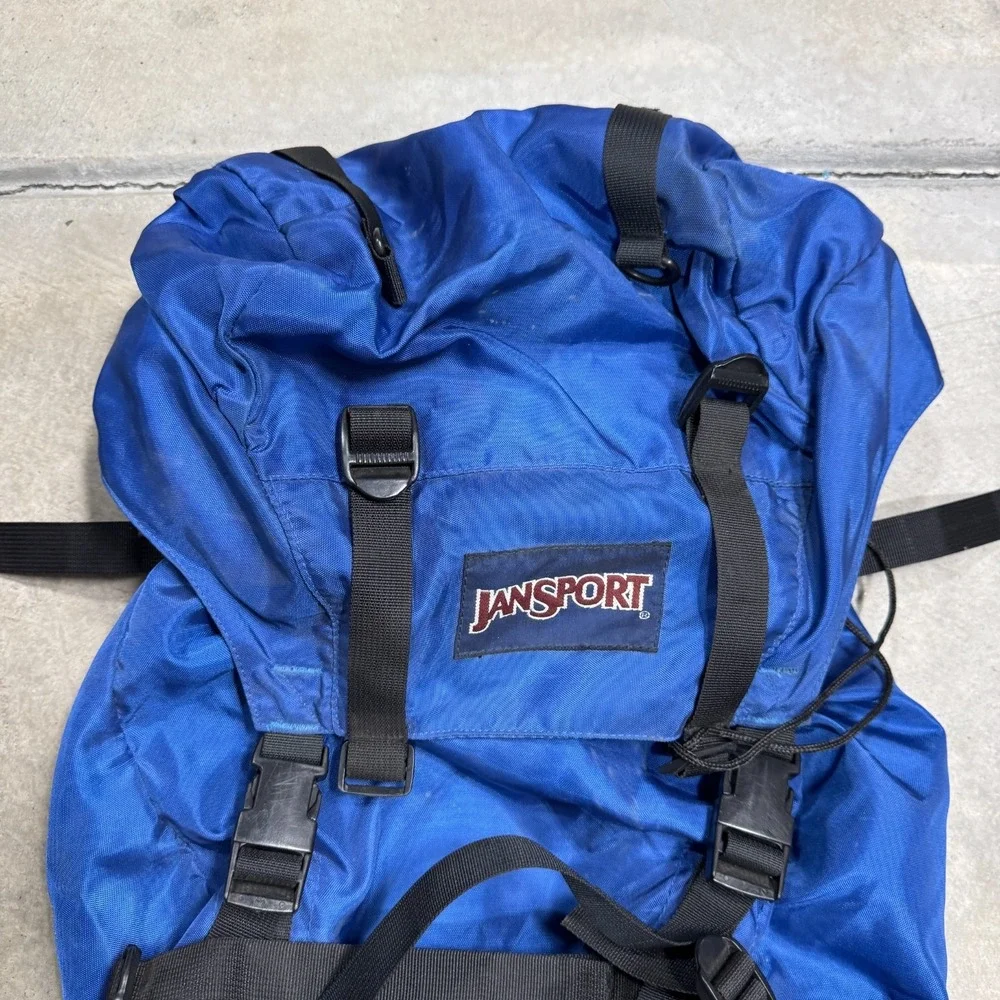 Vintage Jansport Backpack Blue & Black Backpacking Hiking Camping Roughly 26x13